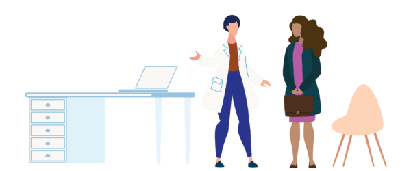 Graphic of a nurse practitioner speaking with a patient